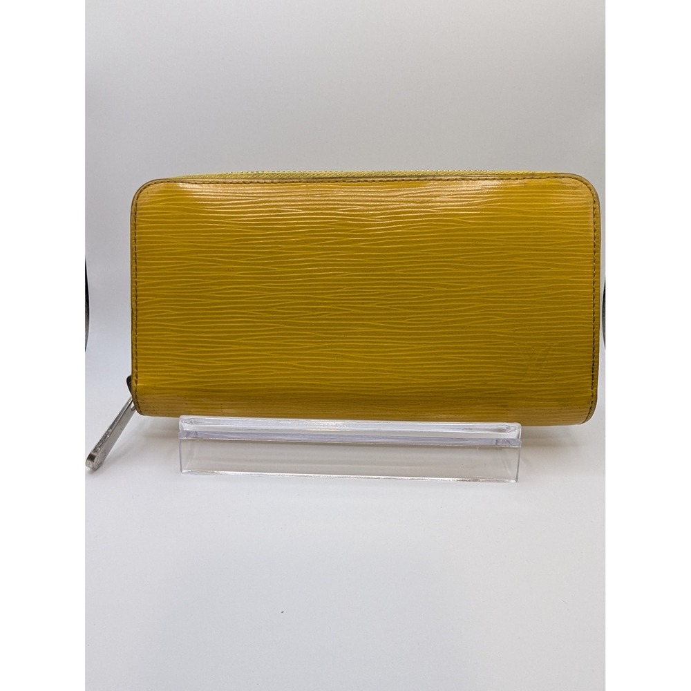 Louis Vuitton Epi Yellow Leather Zip Around Wallet Designer LV Silver with‎ COA